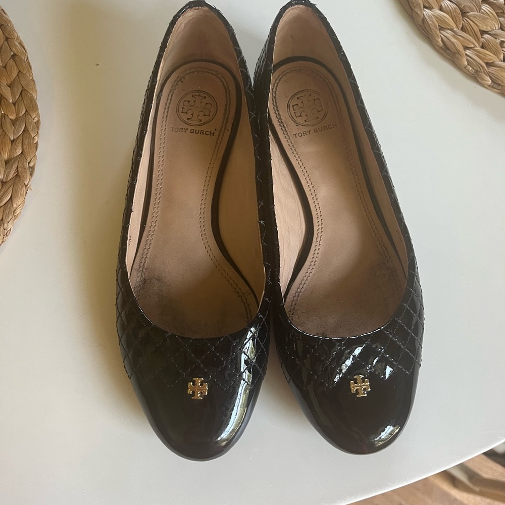 Tory Burch Black Patent Quilted Flats
